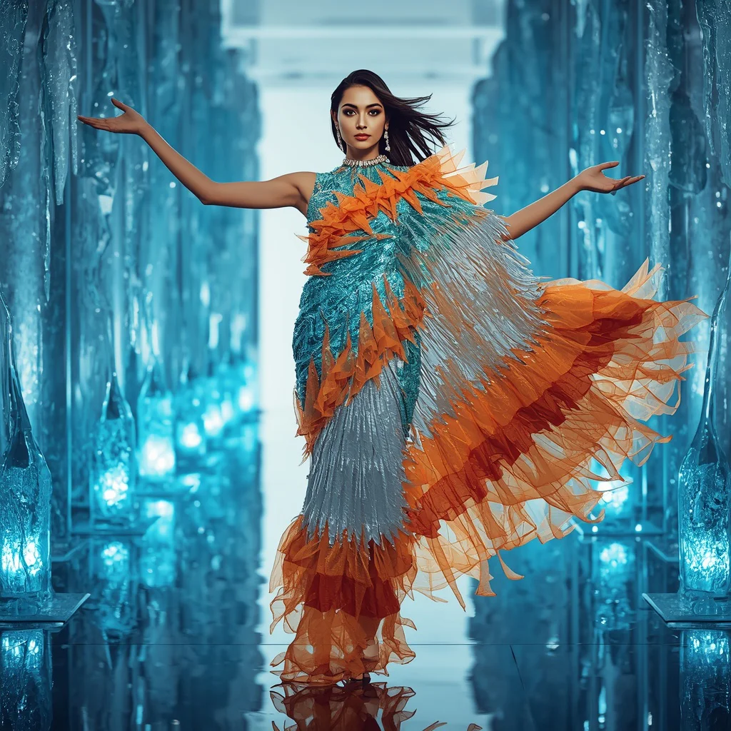 Frozen Falcon Flame Saree with Ice Ember Corridor | saree prompt for gemini girl instagram — AI image prompt