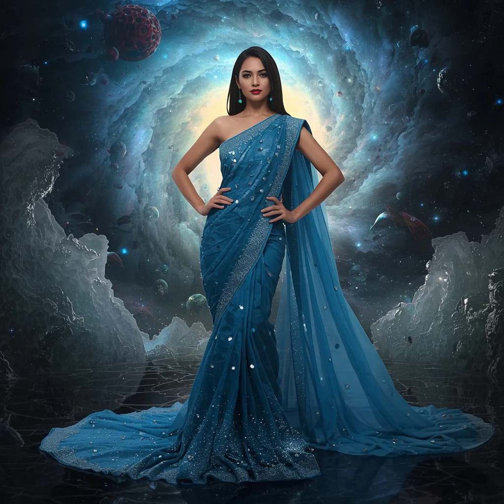 Magnetic Crystal Leviathan Saree with Gravity Ocean Singularity Core | new instagram trend prompt for girl — AI image prompt