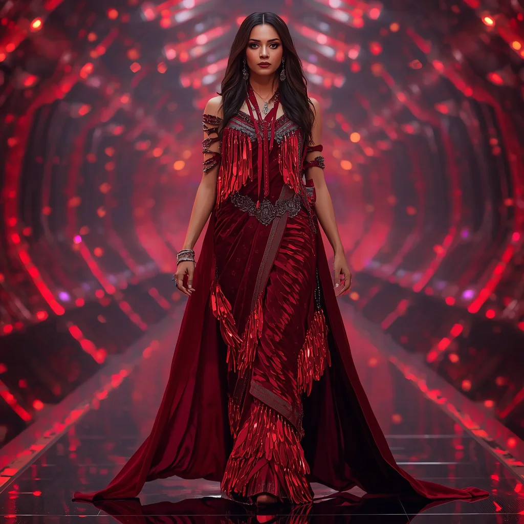 Scarlet Nova Infinity Rift Quantum Armor Saree with Tunnel Engine Core Collapse Reactor Field Nexus System Grid | traditional saree prompt for instagram — AI image prompt